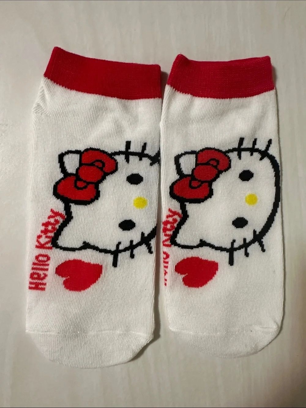 Hello Kitty White and Red Ankle Socks with Bow and Heart